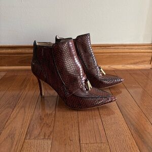 Louise et Cie Point Toe Stiletto Ankle Boots with Snakeskin Print Leather